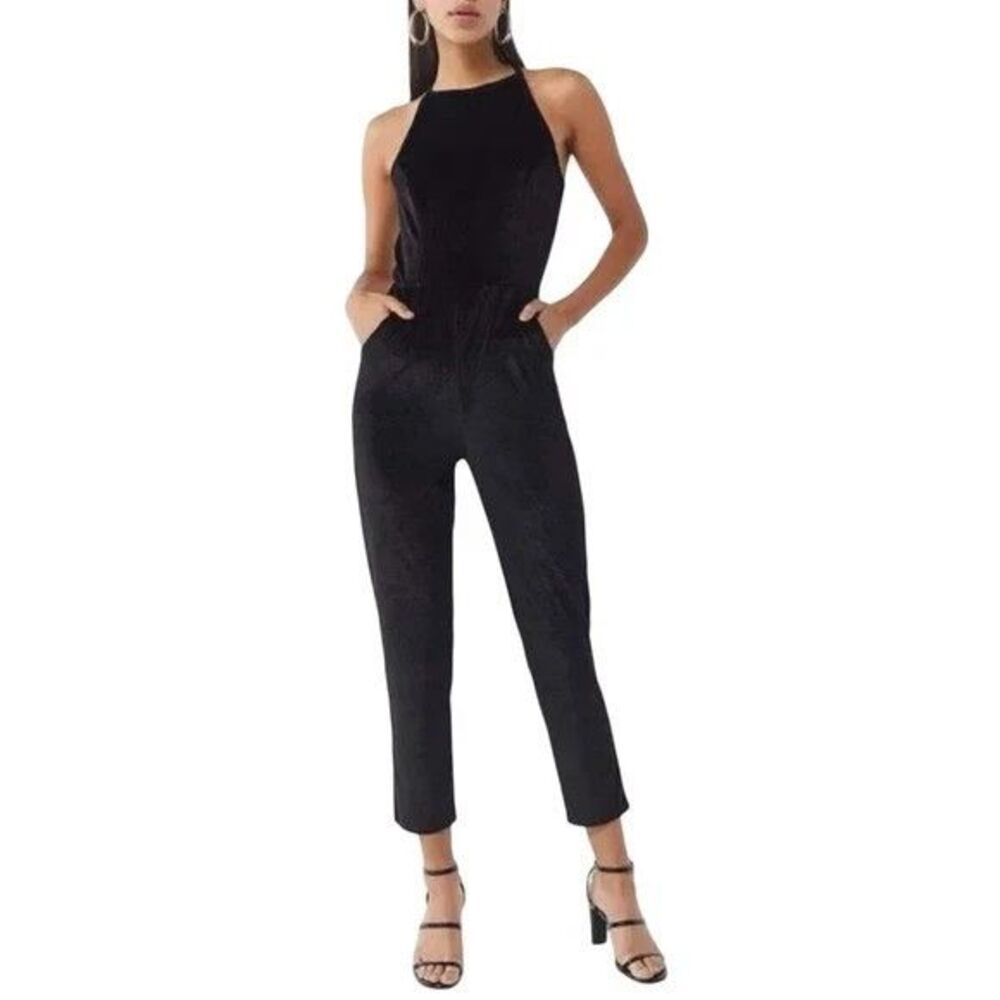Urban Outfitters Womens Velvet Jumpsuit XS Black Halter Whimsigoth Luxury Party